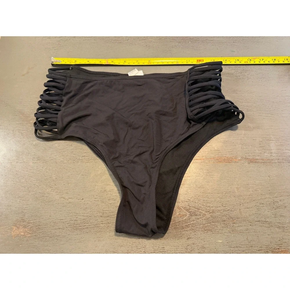 Raisins Black High Waisted Caged Strappy Bikini Bottoms Swimwear Size Small